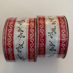 2 rolls red berries green silver Christmas ribbon